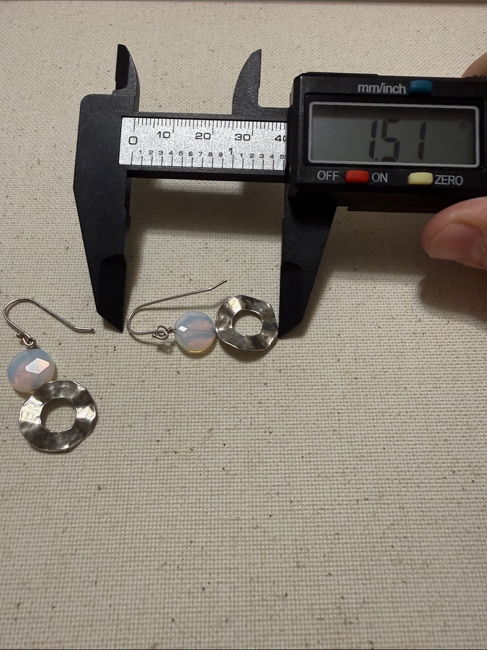 Sterling Silver 925 Opal Bead and Hammered Silver Drop Earrings - Picture 8 of 10
